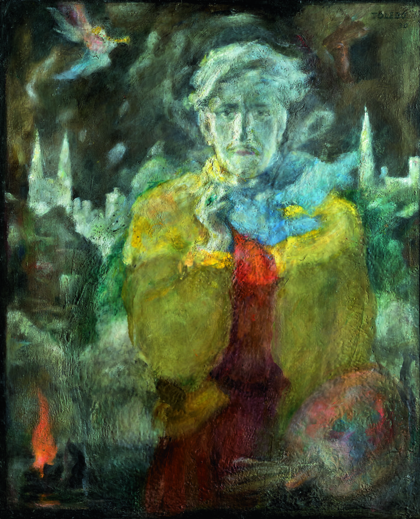нарисованный портрет мужчины в желтых оттенках