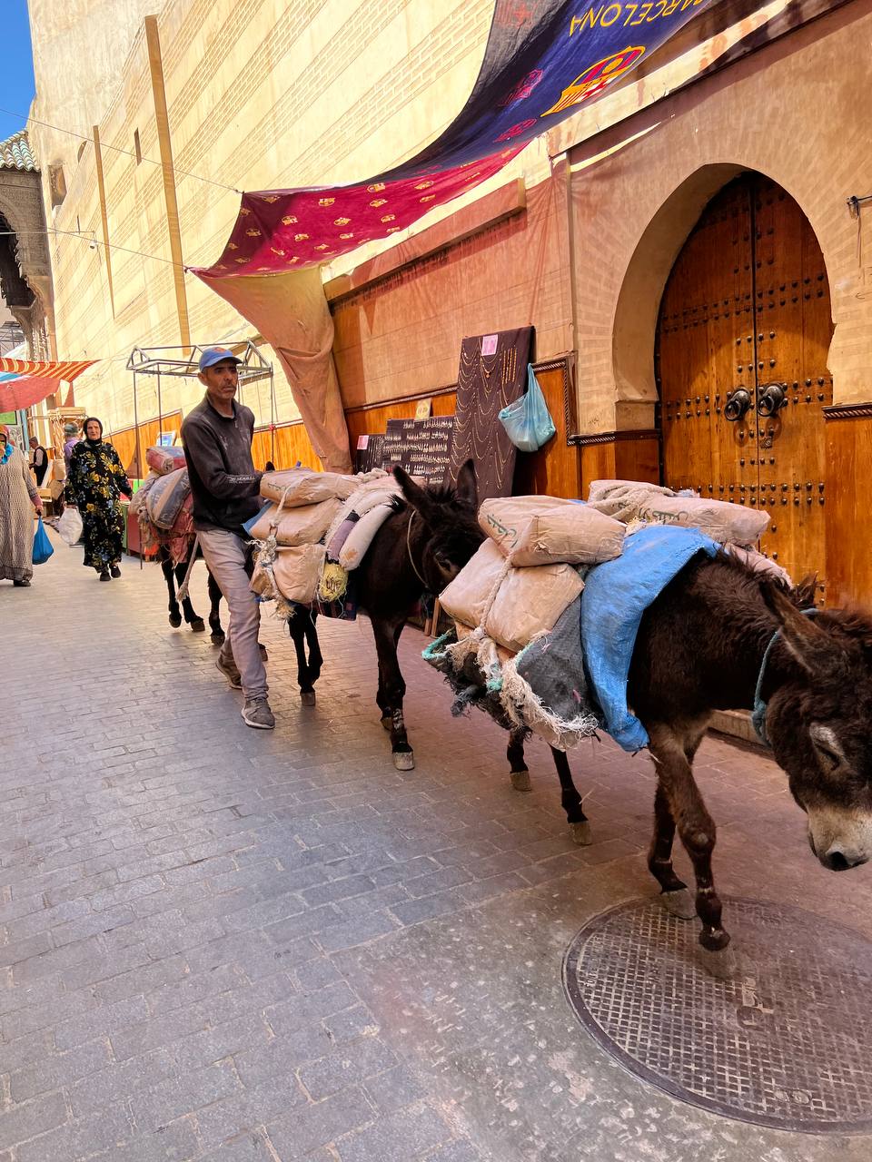 караван Африка люди на ослах Касабланка